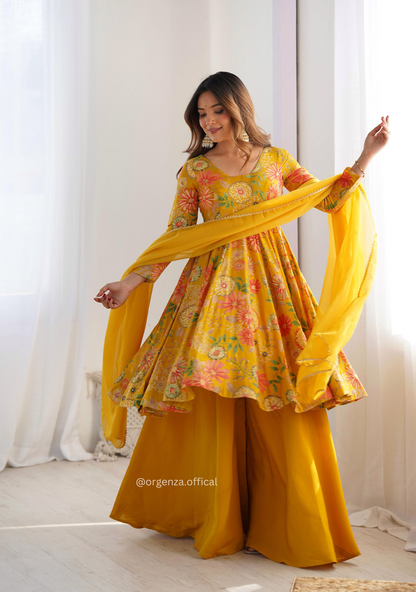 Roman Silk Chanderi Fabric Kediya Kurta With Palazzo Set - Orgenza Store