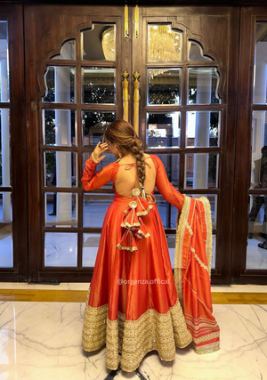 Chinon Silk Anarkali Suit with Sequins & Gotta Work | Designer Ethnic Wear for Women - Orgenza Store