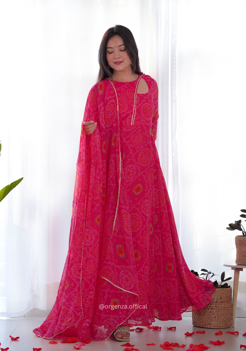 Pure Chiffon Bandhani Gown