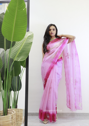 Baby Pink Colour Organza Silk Saree With Sequence Khatli - Orgenza Store
