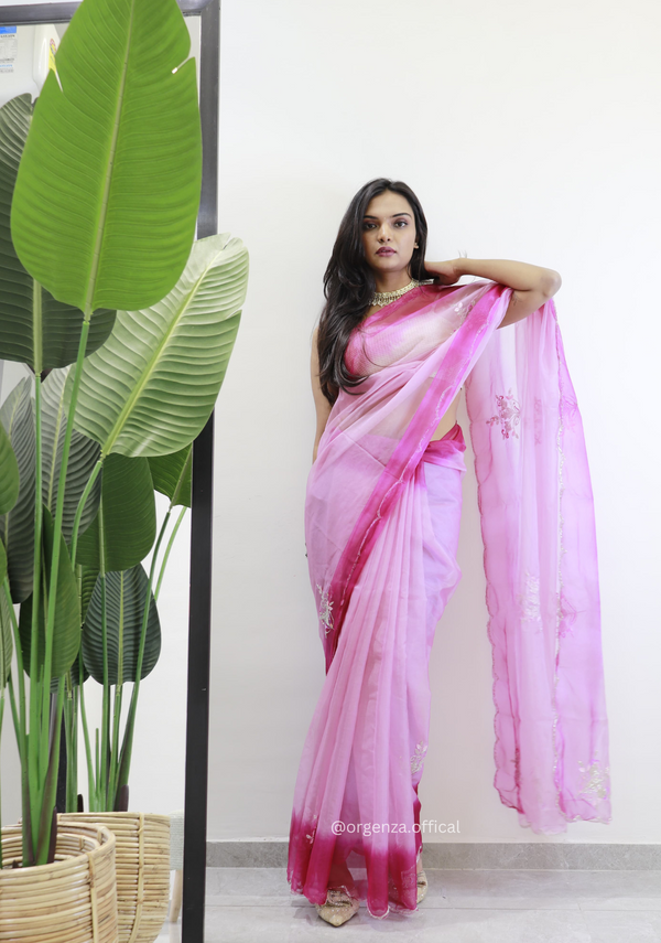 Baby Pink Colour Organza Silk Saree With Sequence Khatli