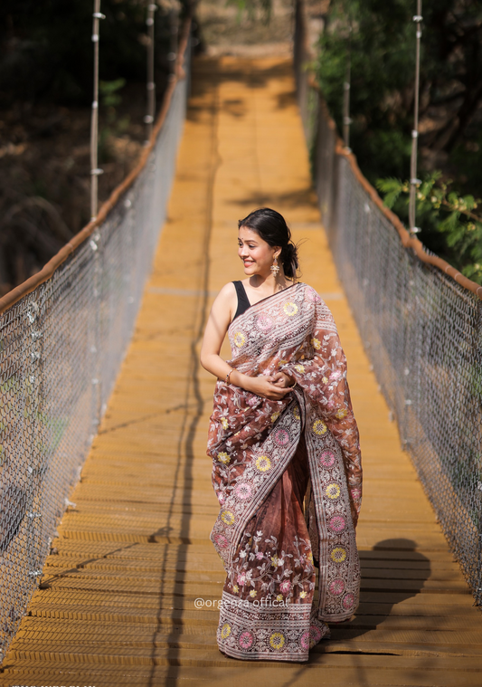 Organza Saree With Kashmiri Thread Work - Orgenza Store