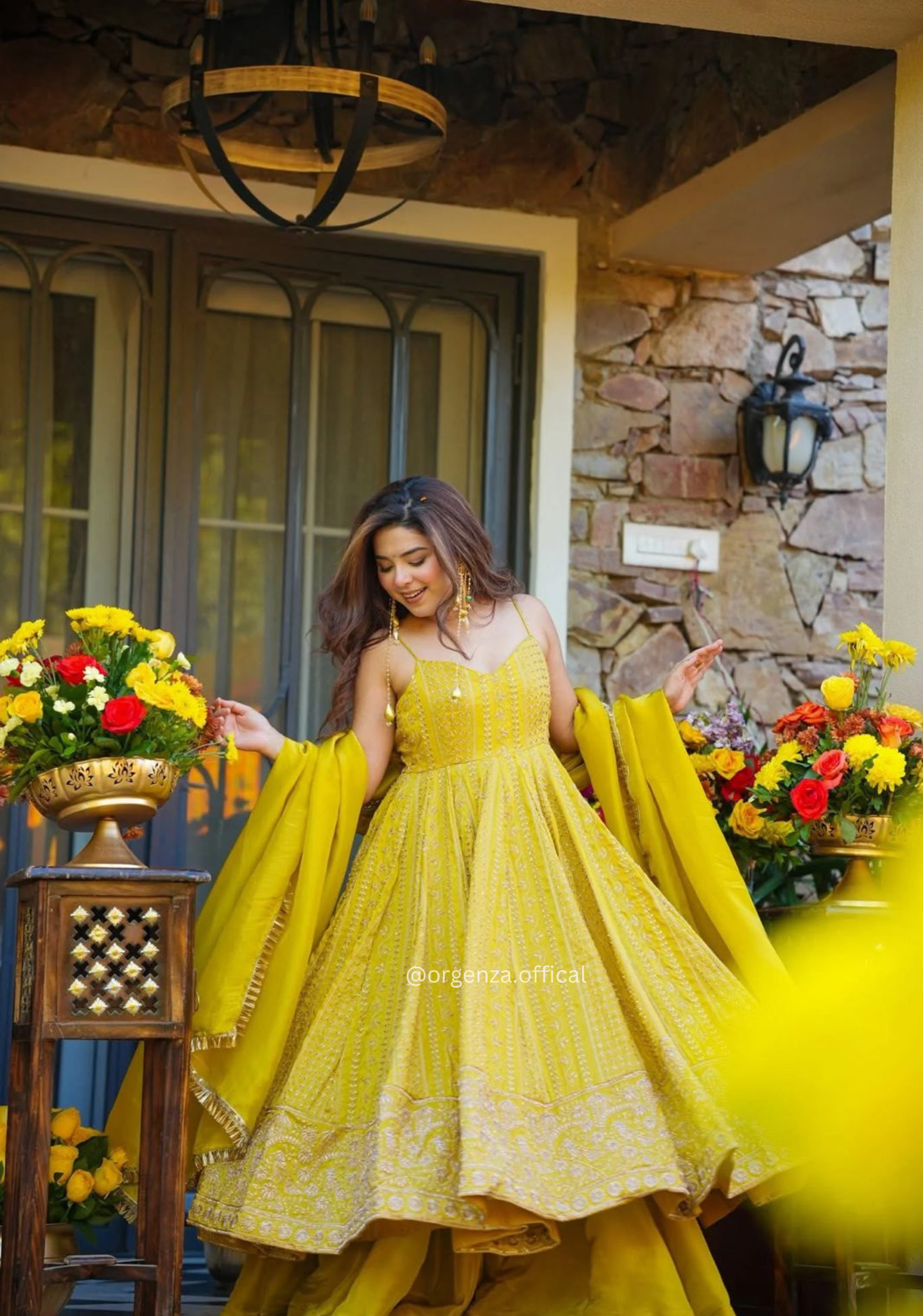 Teby Organza Zari Embroidered Anarkali Suit Set with Sharara & Dupatta (3 PCS)