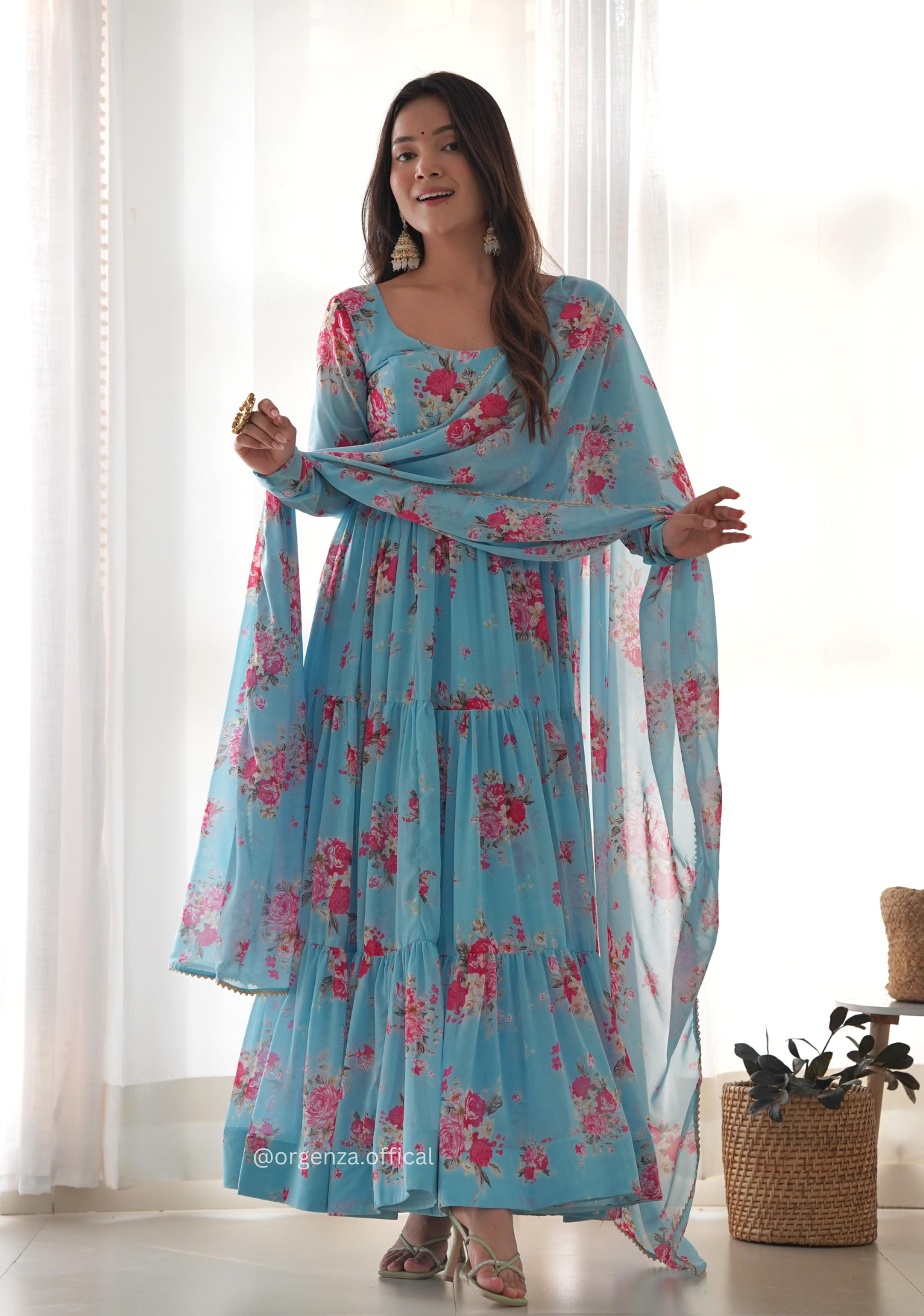 Pure Georgette Silk Floral Print Kurtis With Dupatta Set - Orgenza Store