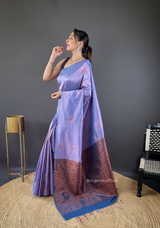 Purple Colour Silk Saree With Zari Weaving