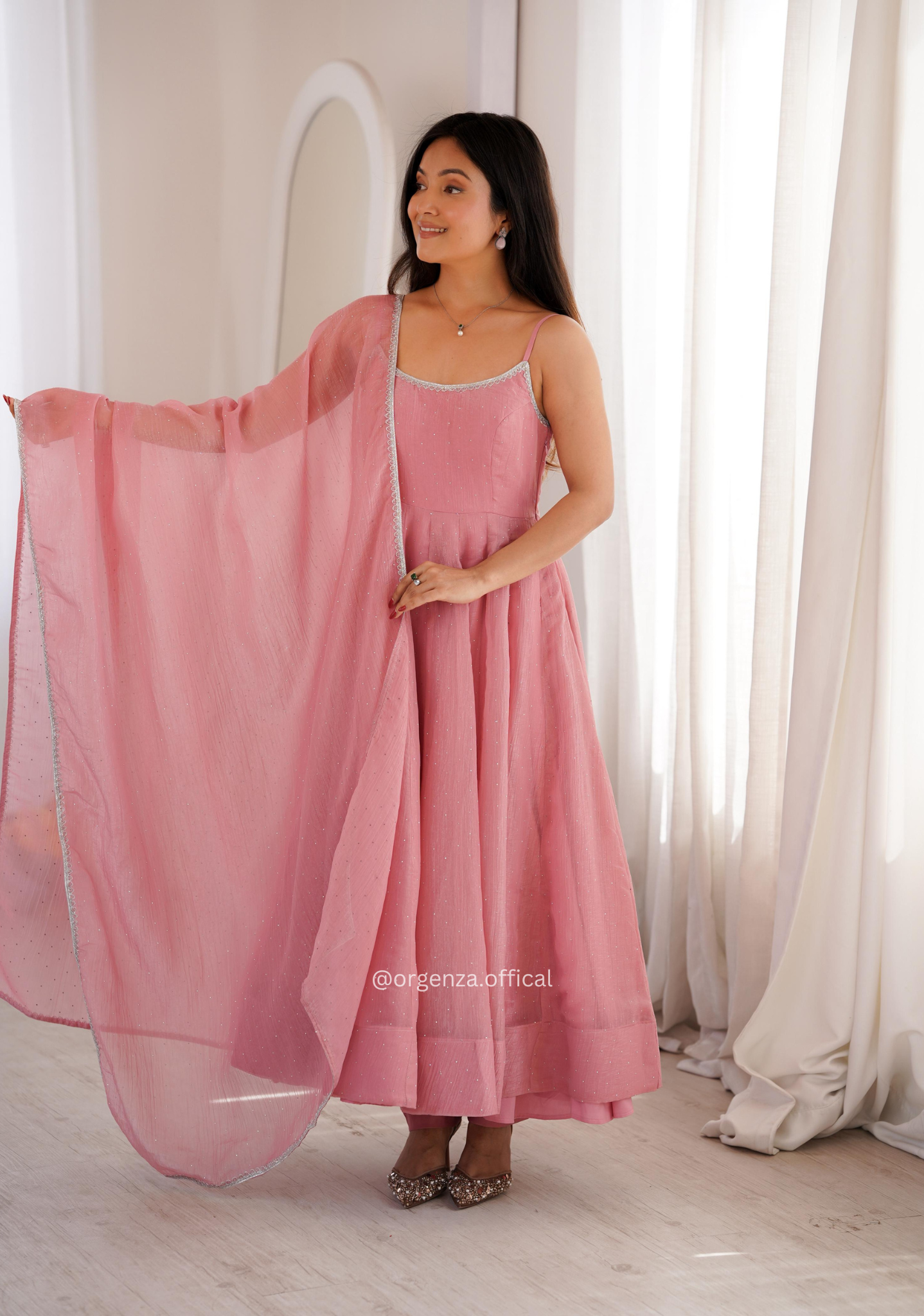 Onion Pink Colour Crunchy Silk Kurti