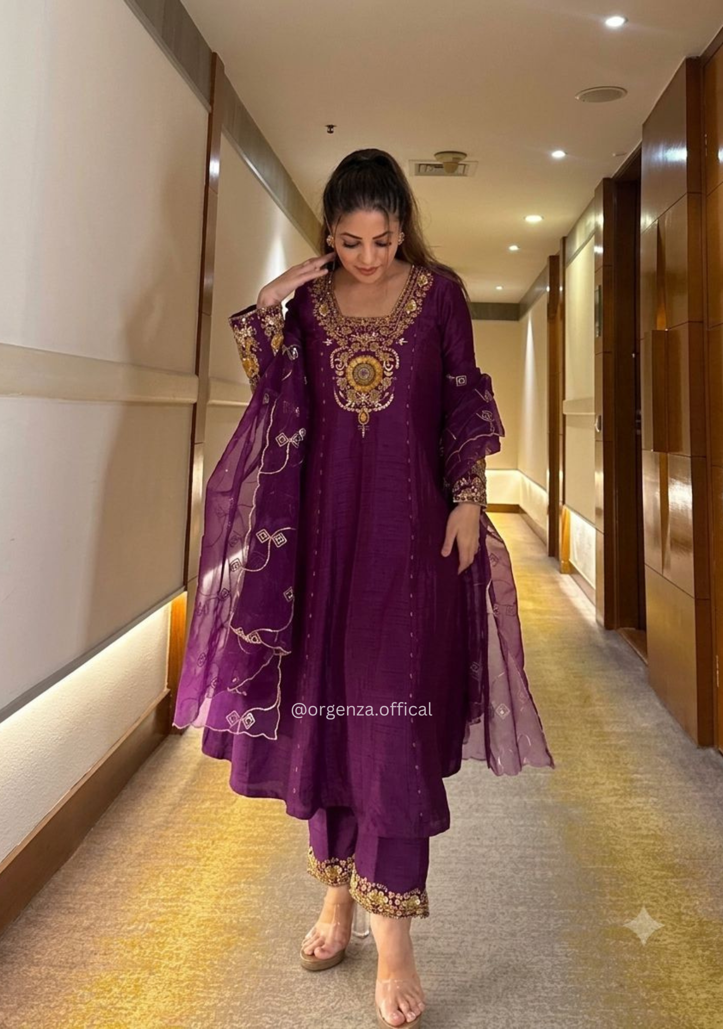 Purple Vichitra Silk Heavy Sequin Zari Embroidered Anarkali Set