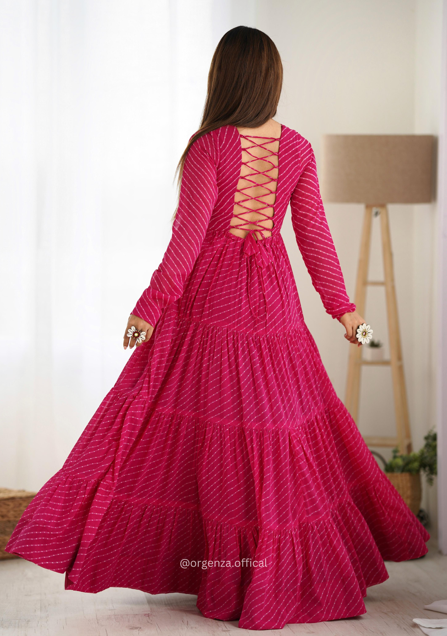 Georgette Laheriya Print Ruffle Anarkali - Orgenza Store