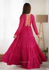 Georgette Laheriya Print Ruffle Anarkali