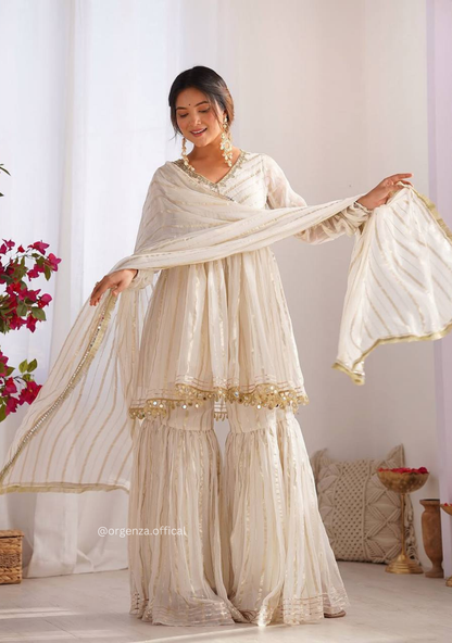 Off White Colour Kediya Sharara Palazzo Fully Stitched Kurti