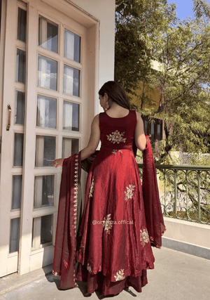 Fendy Satin Gown with Sequins & Zari Work | Designer Party Wear Ethnic Outfit for Women - Orgenza Store - digisoch