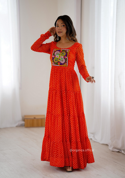 Georgette Laheriya Print Ruffle Anarkali