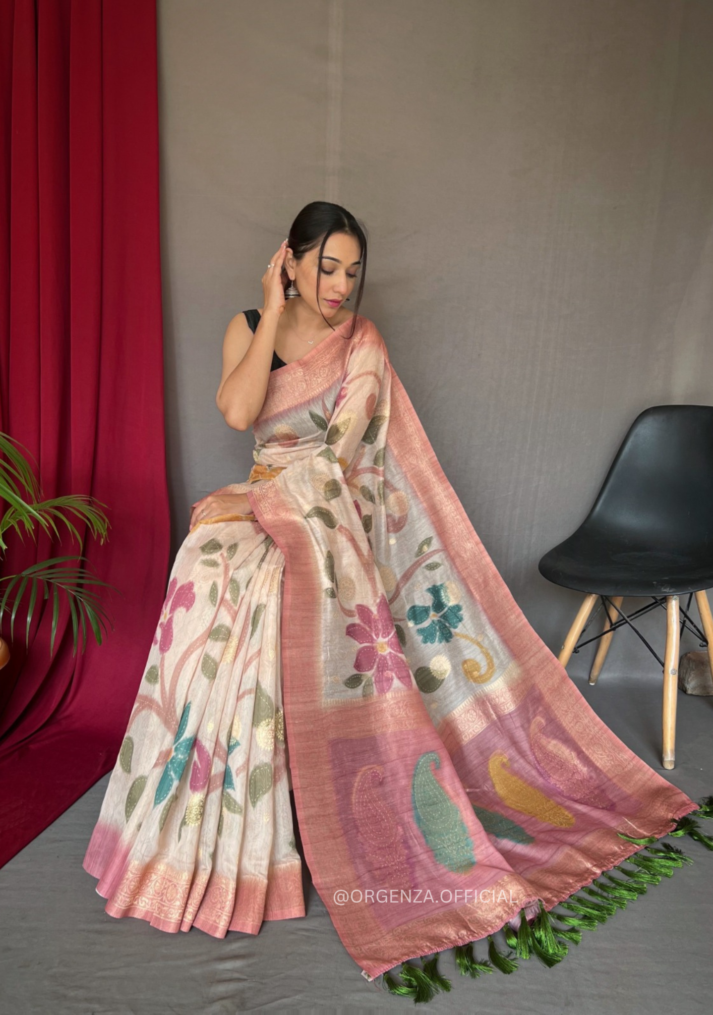 Chanderi Silk Saree Unique Zari Work - Orgenza Store