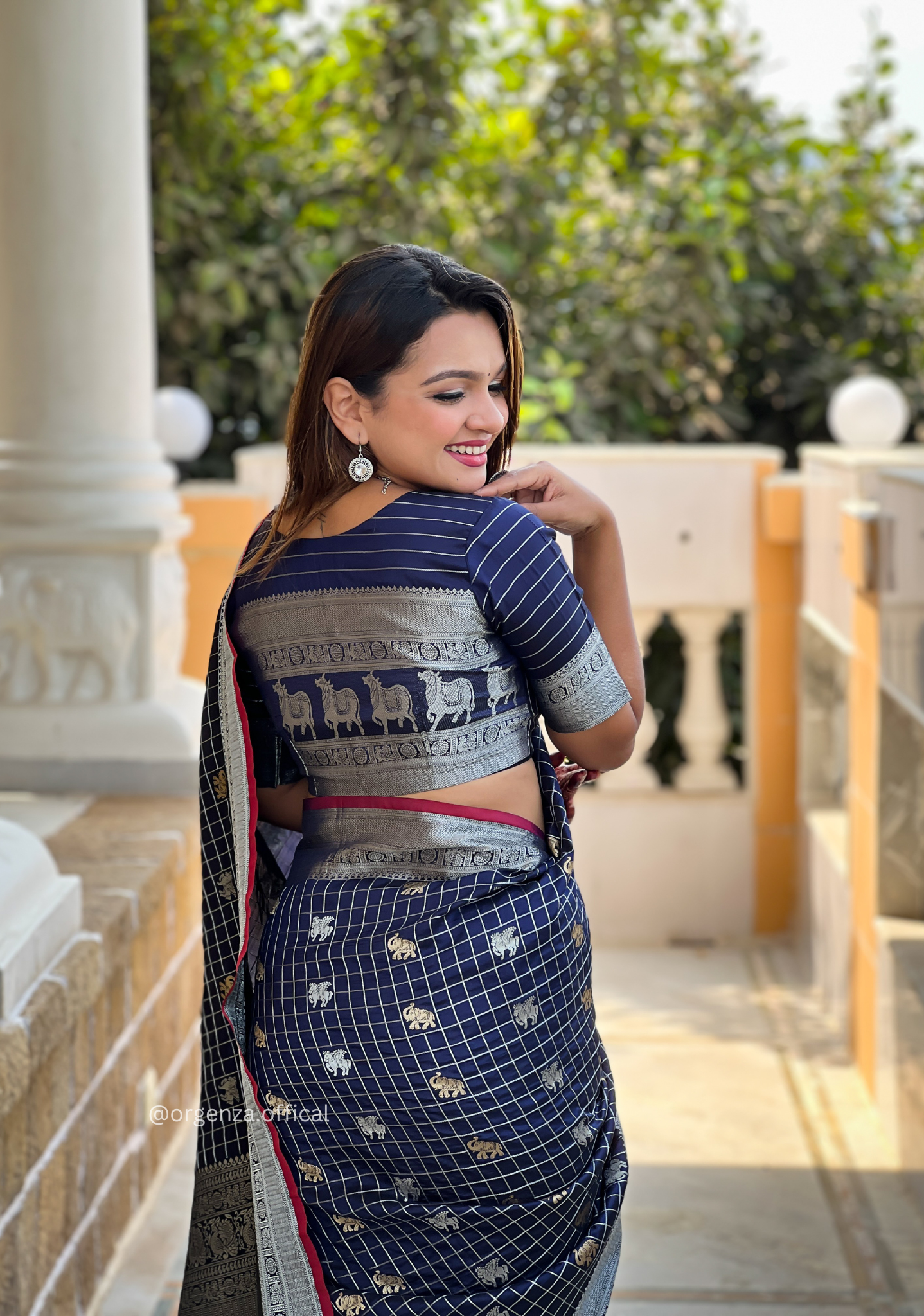 Navy Blue Colour Silk Saree With Gold And Silver Zari - Orgenza Store