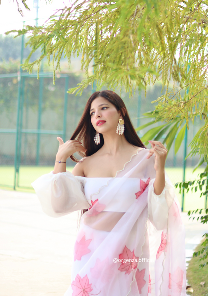 Floral Organza Saree With Khatli Work - Orgenza Store