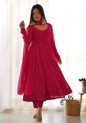 Pink Laheriya Print Anarkali Kurti - Orgenza Store