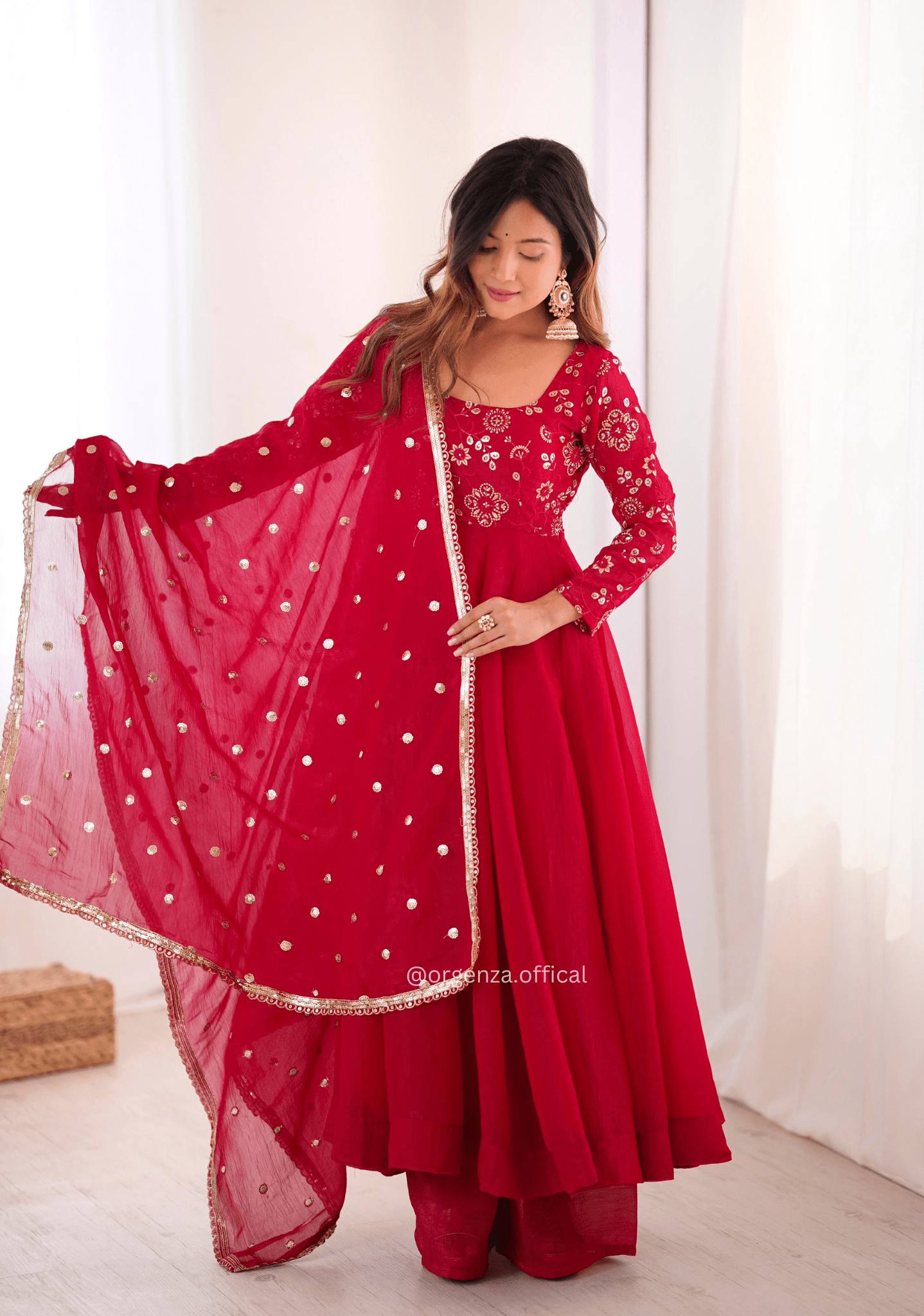 Premium Crunchy Silk Anarkali Suit Set with 4 Meter Flair & Lace Border Dupatta - Orgenza Store