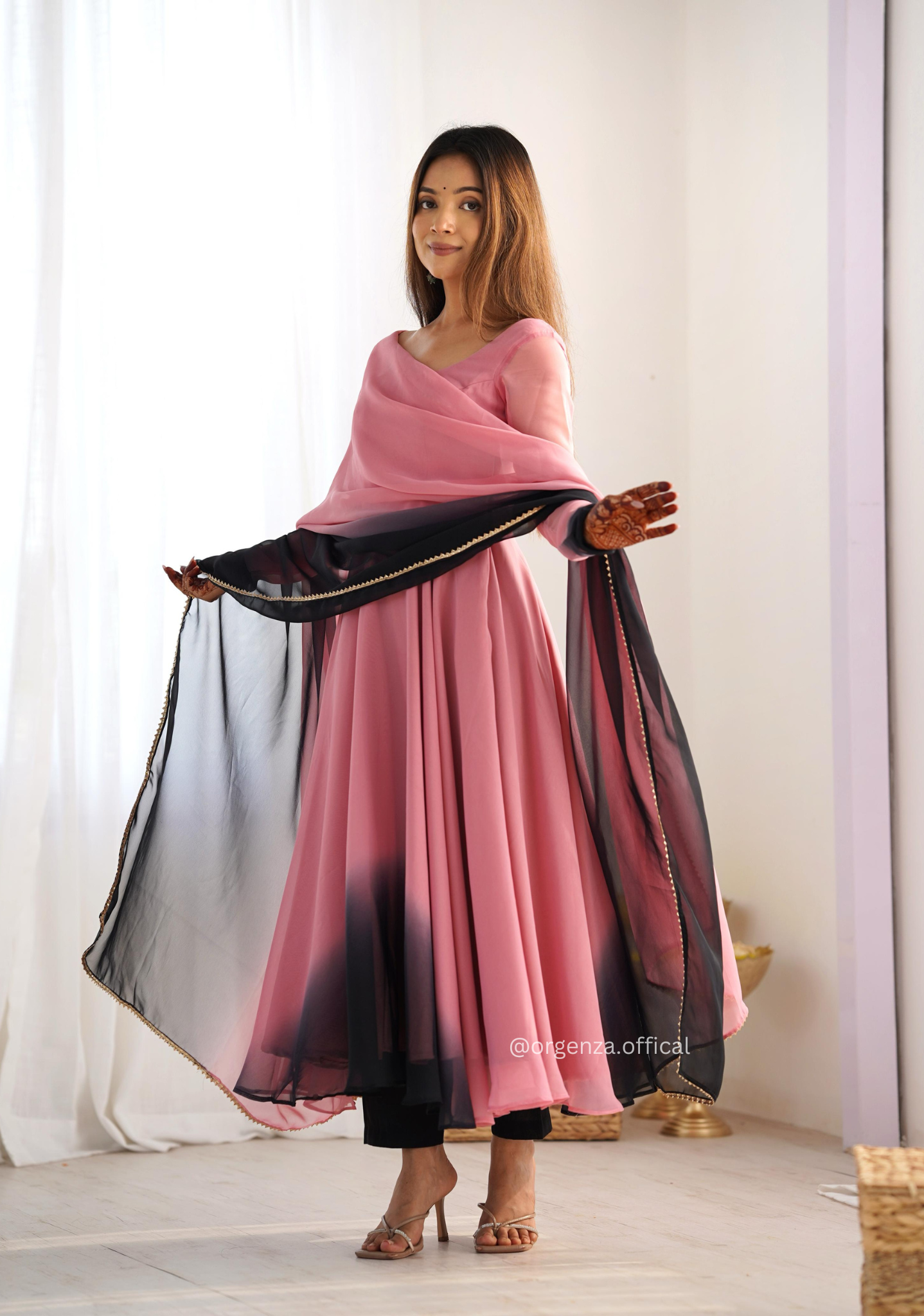 Georgette Plain Anarkali With Dupatta And Pant - Orgenza Store