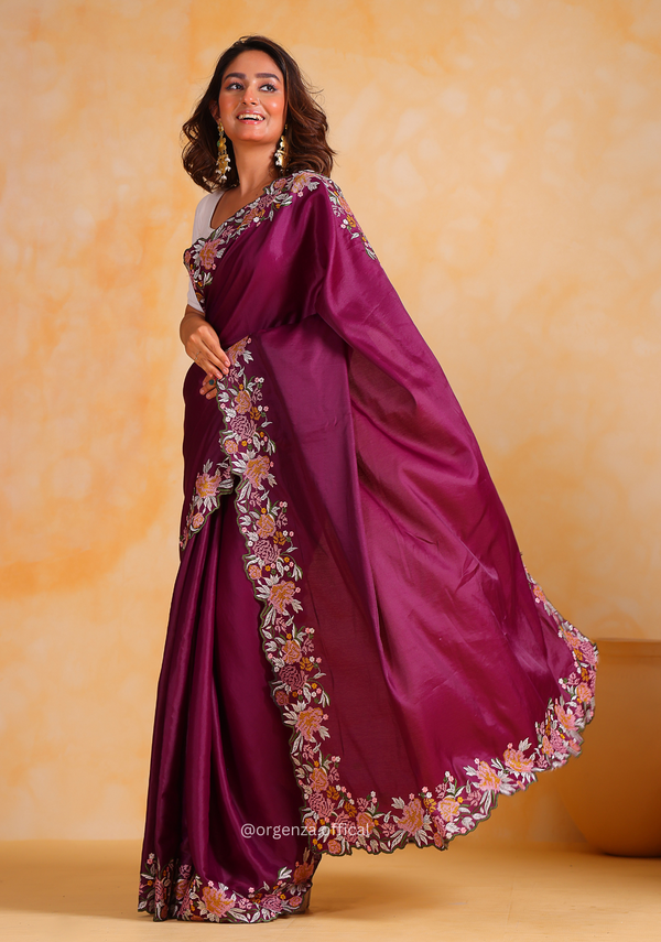 Tussar Satin Silk Saree With Embroidery Viscos Thread Work