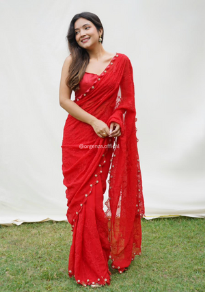 Georgette Silk Saree With Handwork Border - Orgenza Store