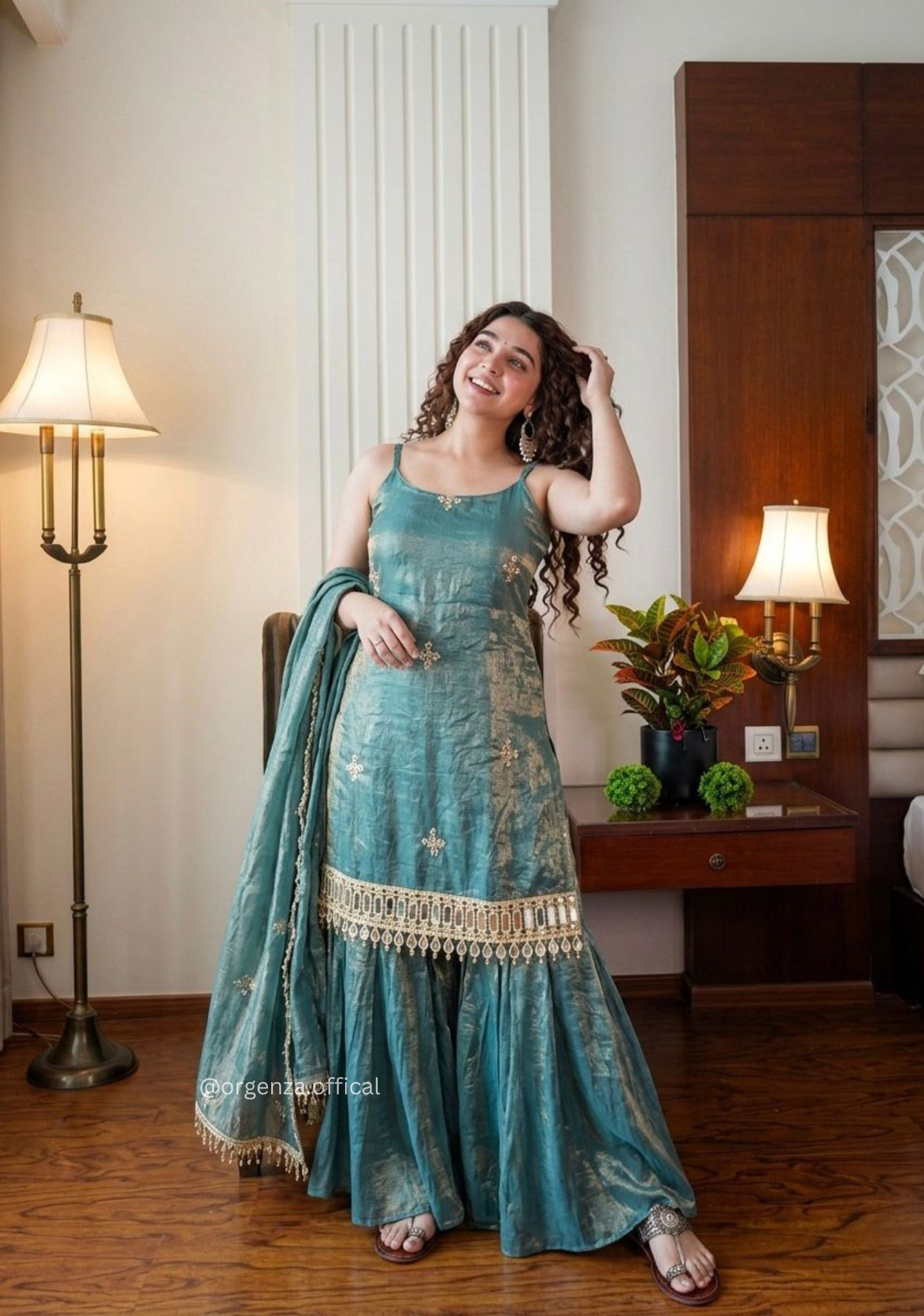 Fendy Silk Sleeveless Mirror Work Sharara Set for Women