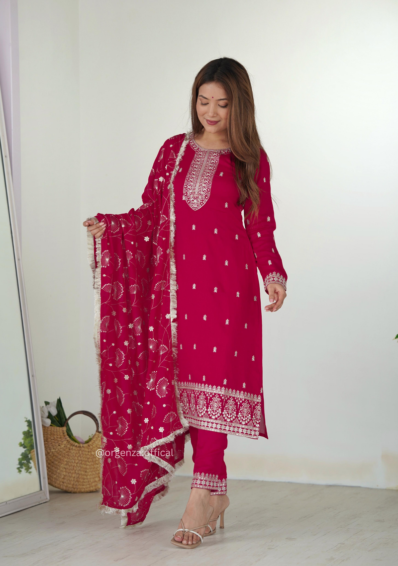 Rangoli Fabric Straight Fit Kurta With Dupatta Set