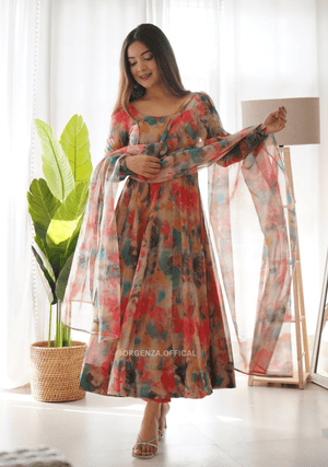 Pure Tabby Organza Silk Floral Anarkali Kurtis - Orgenza Store - digisoch