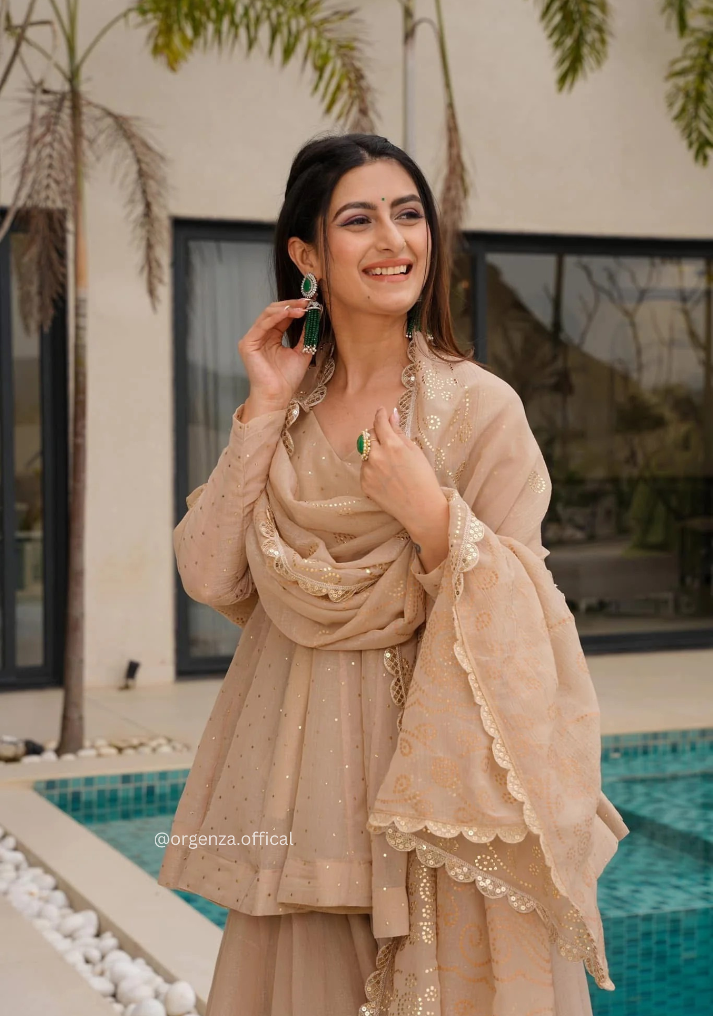 Women’s Tabby Organza Mukaish Work Sharara Suit Set – Ready to Wear