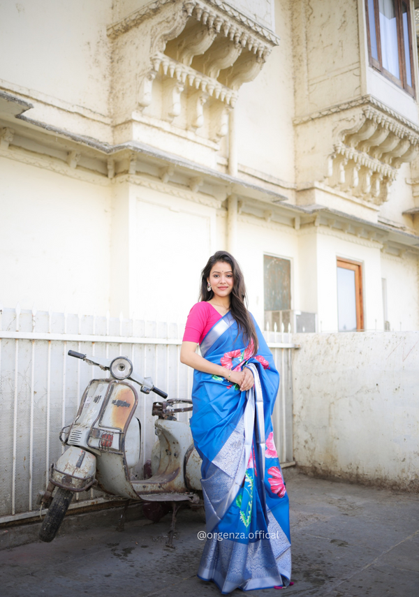 Tussur Satin Silk Saree With Triangle Print