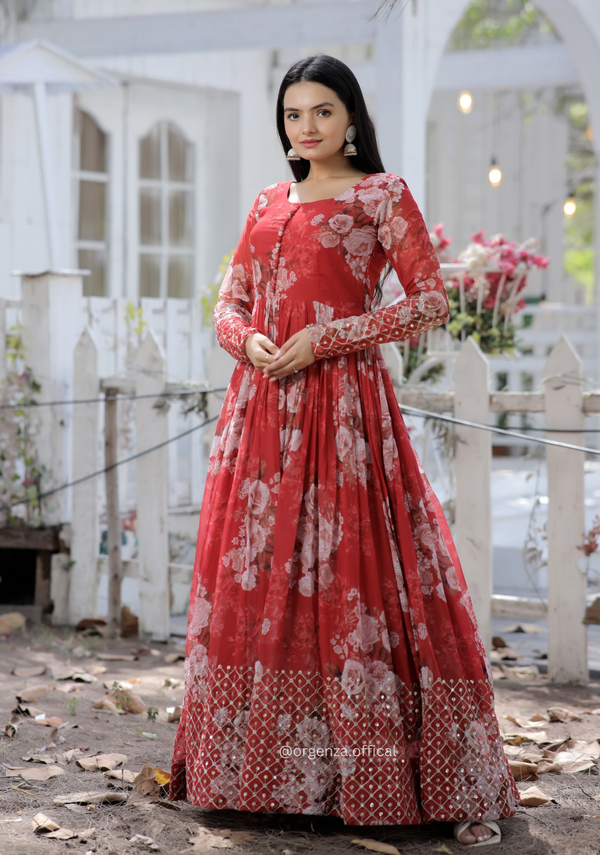 Faux Georgette Digital Printed Gown