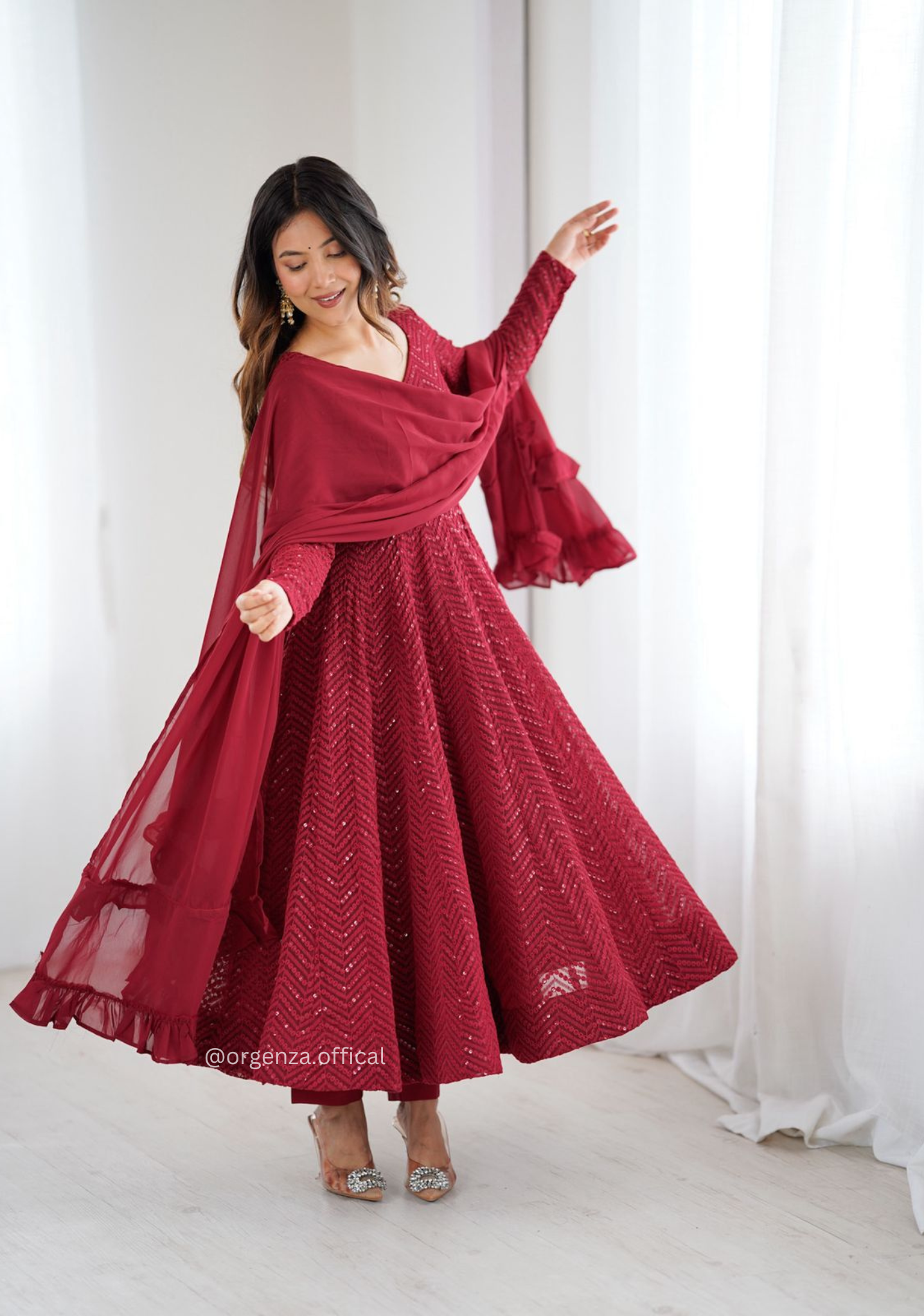 Georgette Silk Lukhnowi Sequence Work Anarkali