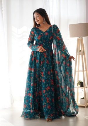 Floral Anarkali Gown Dress - Orgenza Store