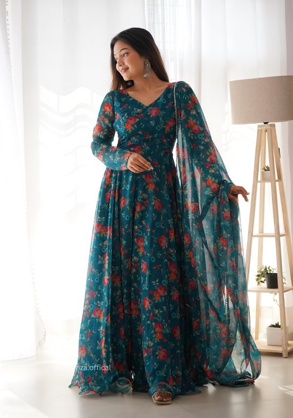 Floral Anarkali Gown Dress