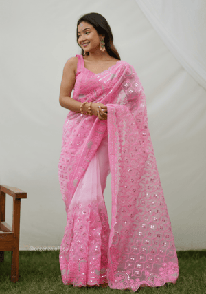 Organza Saree With Embroidery Work - Orgenza Store - digisoch