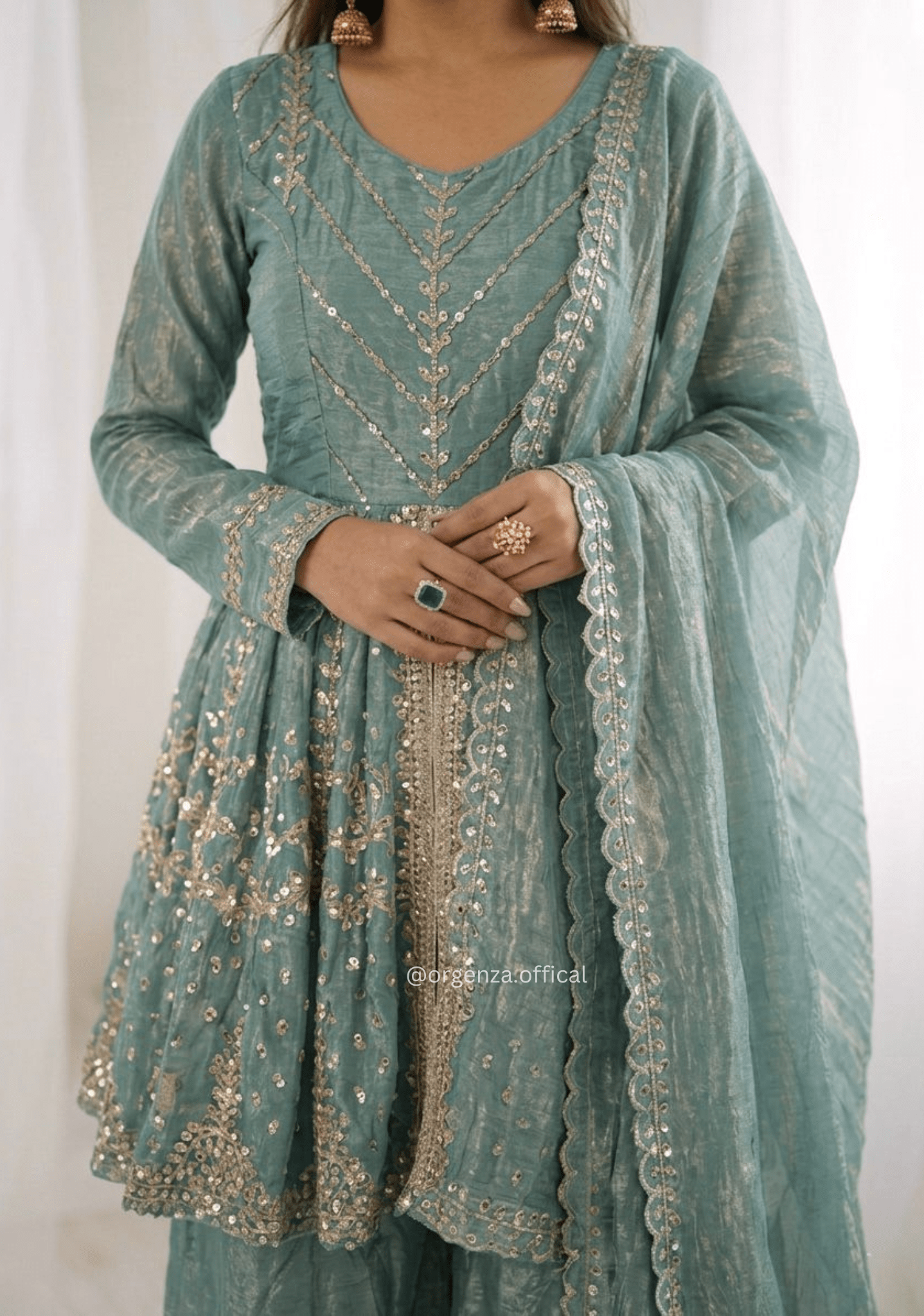 Fendy Silk Embroidered Palazzo Suit Set with Dupatta - Orgenza Store