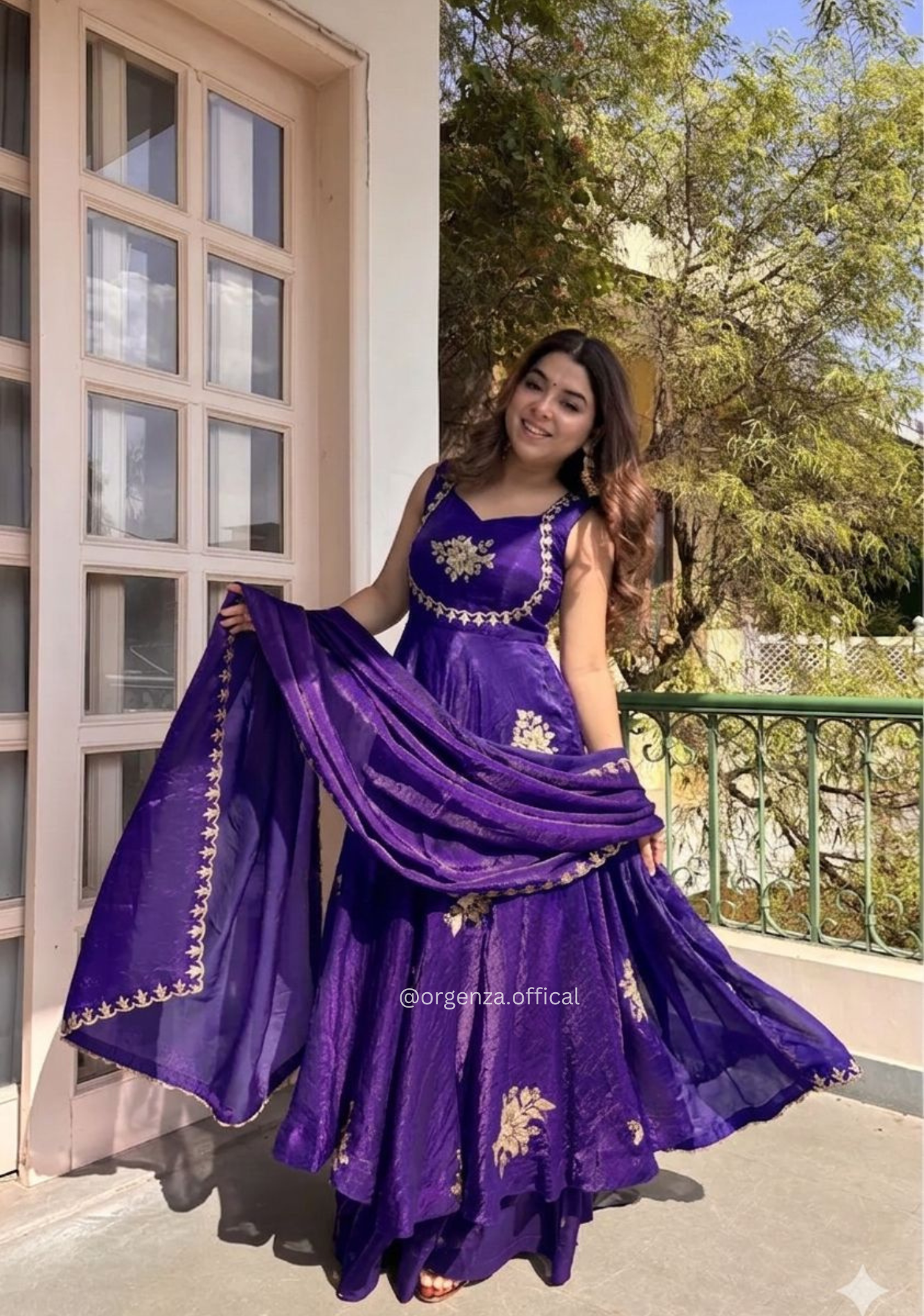 Purple Fendi Satin Party Wear Gown Set
