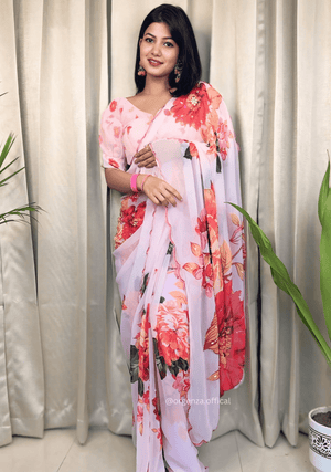 Multi Color Georgette Saree With Floral Print - Orgenza Store - digisoch