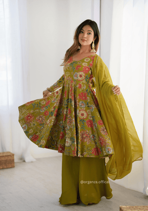 Roman Silk Chanderi Fabric Kediya Kurta With Palazzo Set - Orgenza Store - digisoch