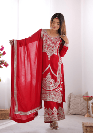 Vichitra Silk Fabric Straight Fit Kurta With Dupatta Set - Orgenza Store - digisoch