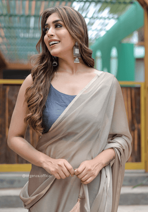 Plain Light Brown Colour Lining Sitara Georgette Saree - Orgenza Store - digisoch