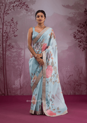 Sky Colour Chinnon Silk Saree - Orgenza Store - digisoch