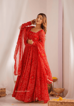 Pure Chiffon Bandhej Gown - Orgenza Store - digisoch