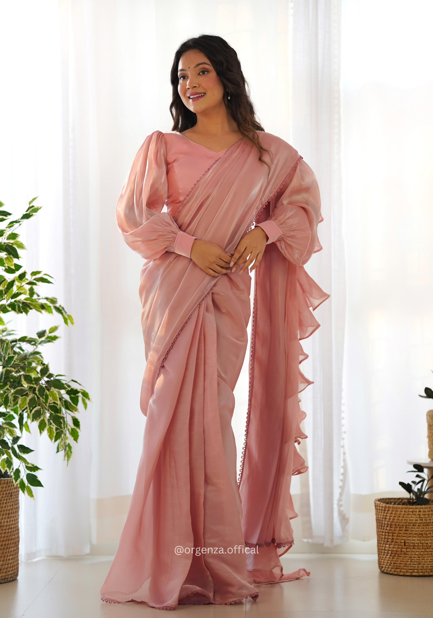 Ready To Wear Peach Colour Jimmy Choo Saree - Orgenza Store