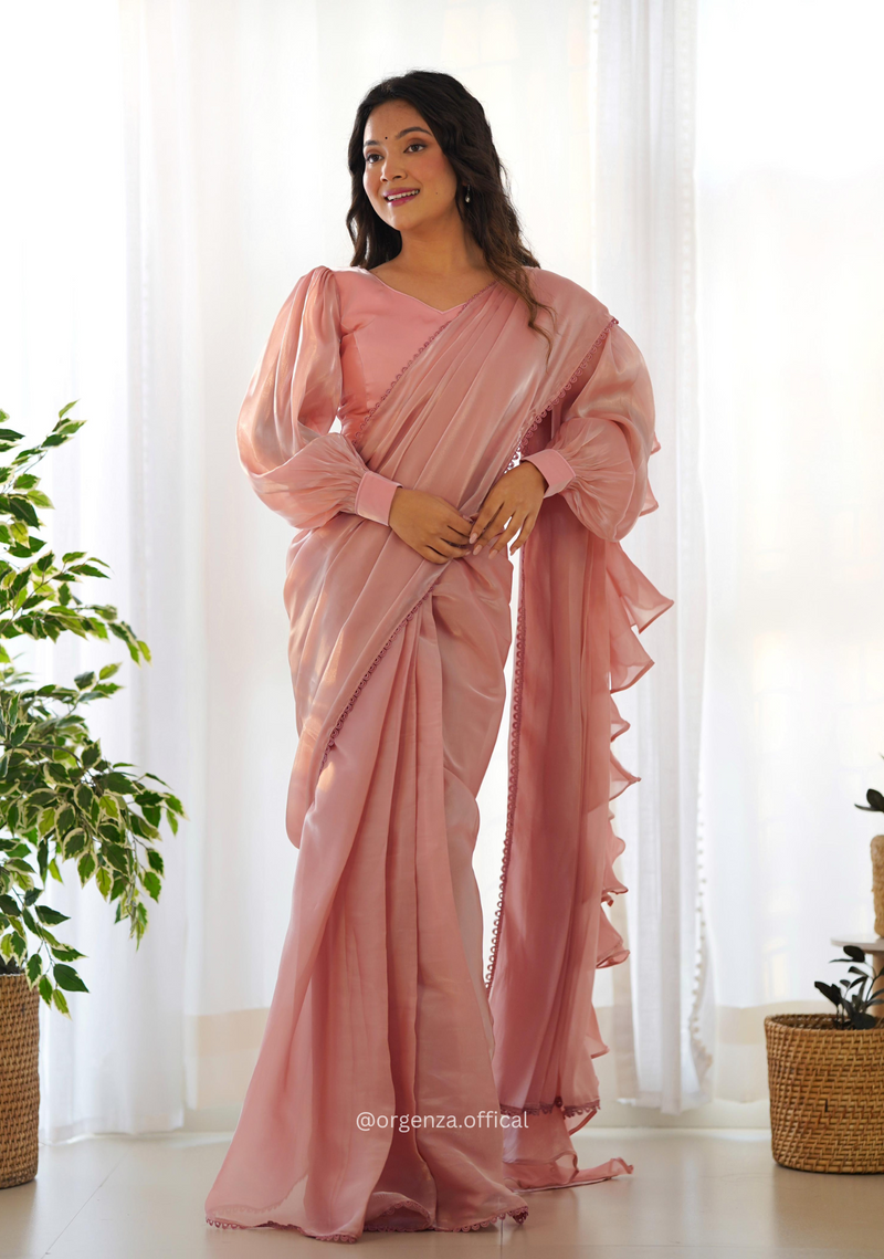 Ready To Wear Peach Colour Jimmy Choo Saree