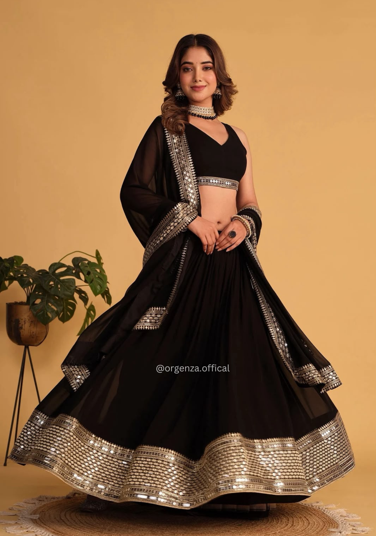 Black Faux Blooming Sequins Embroidered Traditional Lehenga Choli Set