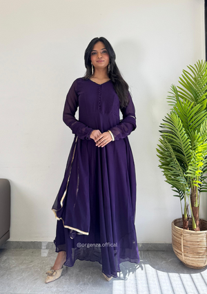Purple Colour Pure Georgette Gown - Orgenza Store