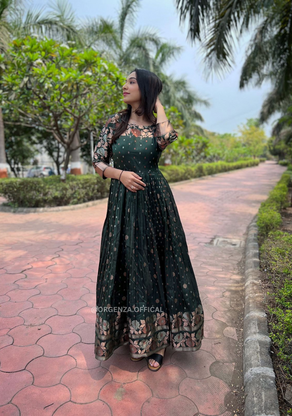 Anarkali Gown With Floral Resham Sequin and Beads Embroidery – Talking  Threads