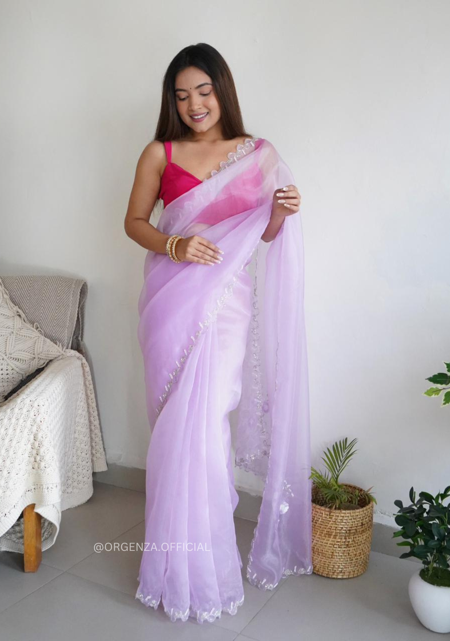 Lavender Organza With Jardoshi And Khatli Work - Orgenza Store
