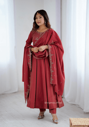 Maroon Colour Roman Shimmer Chanderi Silk Anarkali Kurti - Orgenza Store - digisoch