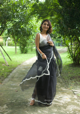Black Colour Organza Saree With Hand Work